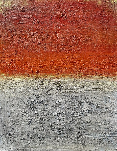 Sunset&Volcan_70x50_VENDU Acrylics, gesso, marble powder & sand