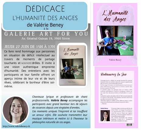 dedicacValerie 27 JUIN 2024 - La galerie ART for YOU vous invite à la session de dédicaces du livre « Humanité des Anges » de Valérie Beney (chanteuse Lyrique et professeure...