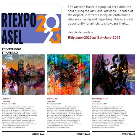 AfficheArtBasel23 Exposition collective àARTEXPO BASEL organisée par ArtBoxy - participation sur Screendisplay - du 15 au 18 juin